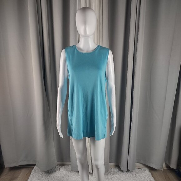J. Jill Perfect Pima Forward Seam Island Blue Sleeveless Pullover Tank Top Sz M - Picture 1 of 9